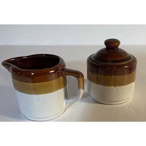 Pottery Creamer and Sugar Small Stoneware Set  Holds one-half cup of each